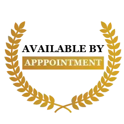 Gold laurel wreath around the words "AVAILABLE BY APPOINTMENT".