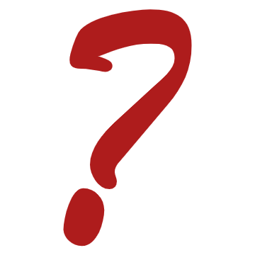 Red question mark typed in Brush Script font on white background.