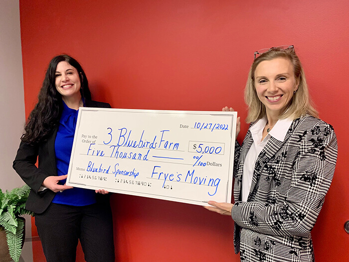Frye's Moving Company donates $5000 to the 3 Bluebirds Farm